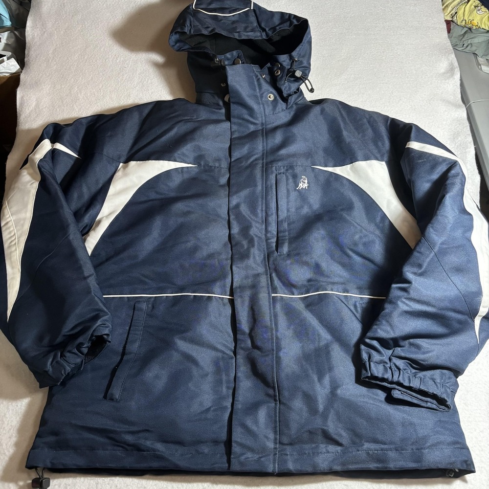 Tonino Lamborghini Jacket Mens Medium Blue White Hooded Down‎ Puffer Winter Coat